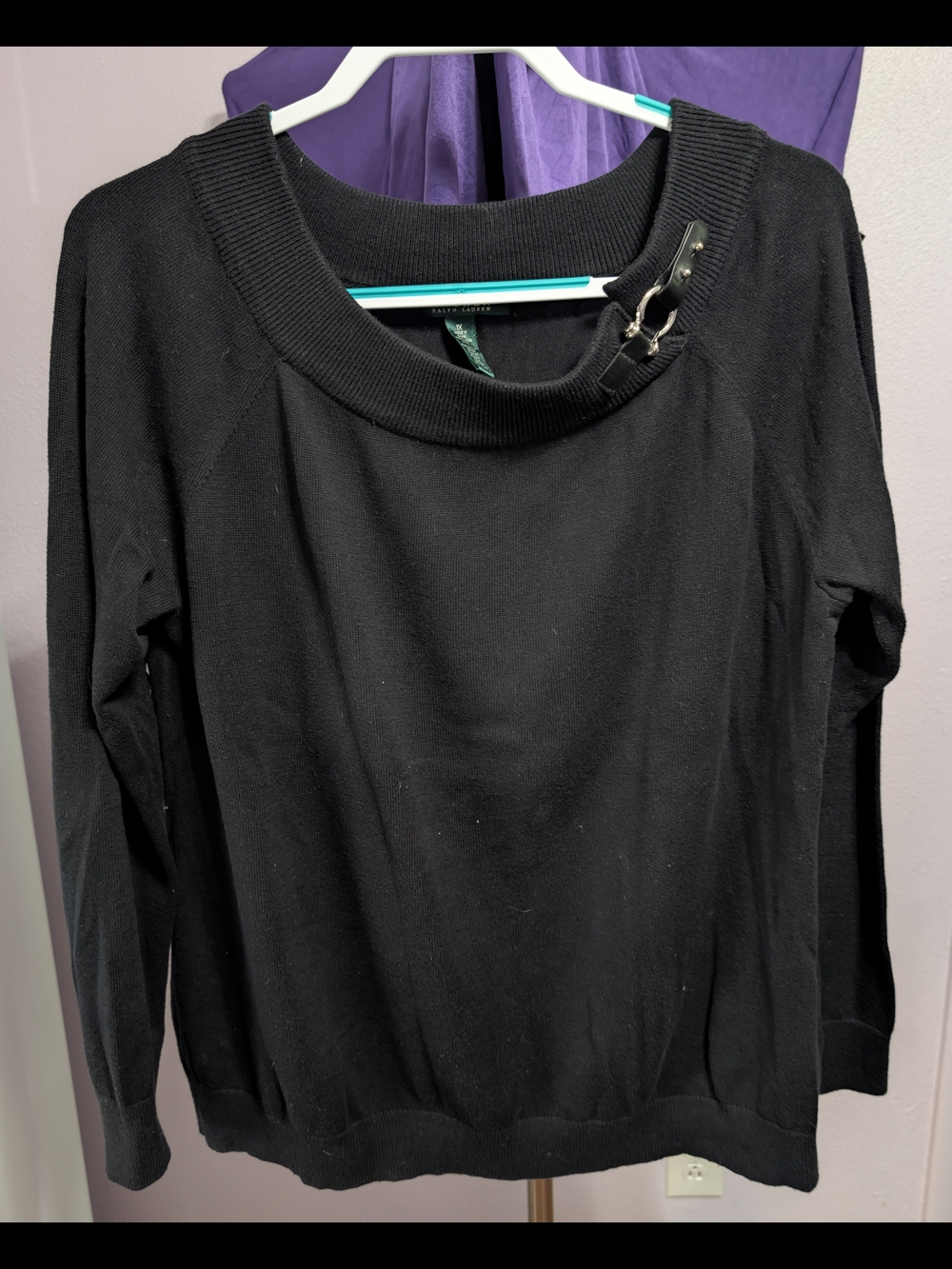 Ralph Lauren Black Knit Sweater with Silver Buckle Accent